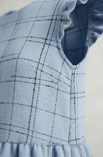 Checked Textured Sleeveless Dress 2514-03 Ice Blue 2514-03