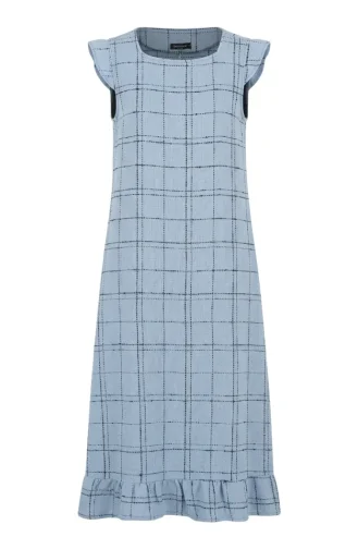 Checked Textured Sleeveless Dress 2514-03 Ice Blue 2514-03