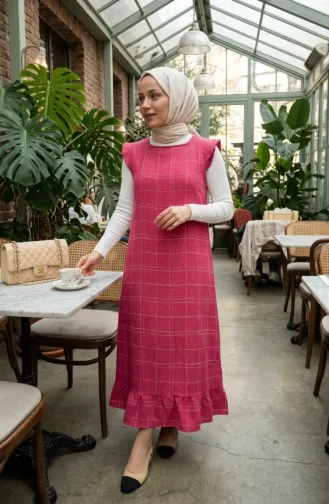 Robe Sans Manches à Carreaux Texturés 2514-04 Rose 2514-04