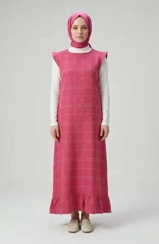 Robe Sans Manches à Carreaux Texturés 2514-04 Rose 2514-04