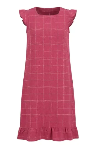Robe Sans Manches à Carreaux Texturés 2514-04 Rose 2514-04