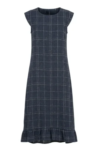 Kareli Dokulu Jile Elbise 2514-05 İndigo