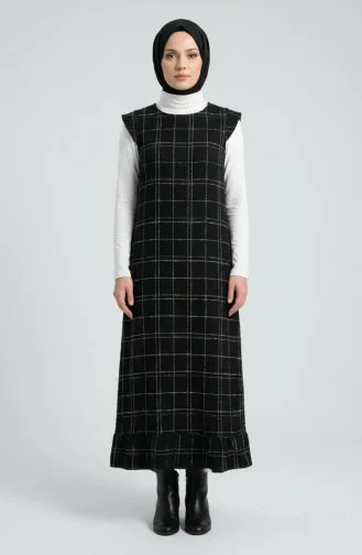 Robe Sans Manches à Carreaux Texturés 2514-06 Noir 2514-06