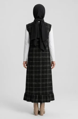 Robe Sans Manches à Carreaux Texturés 2514-06 Noir 2514-06