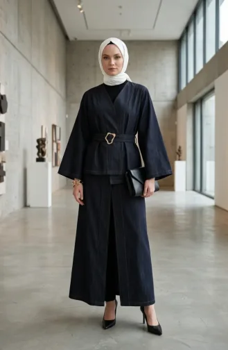 Cotton Fabric Belted Kimono 71355-01 Navy Blue 71355-01