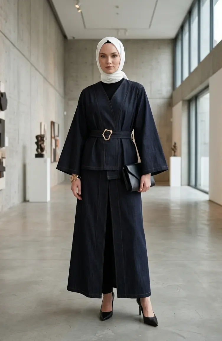 Cotton Fabric Belted Kimono 71355-01 Navy Blue 71355-01
