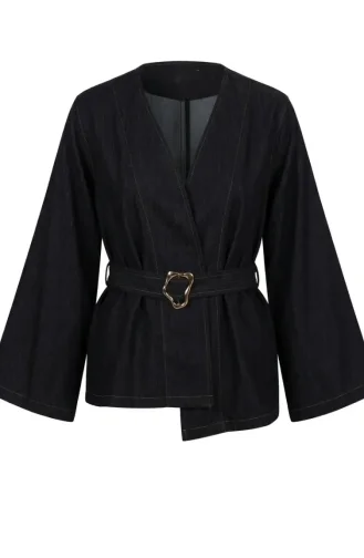 Cotton Fabric Belted Kimono 71355-01 Navy Blue 71355-01