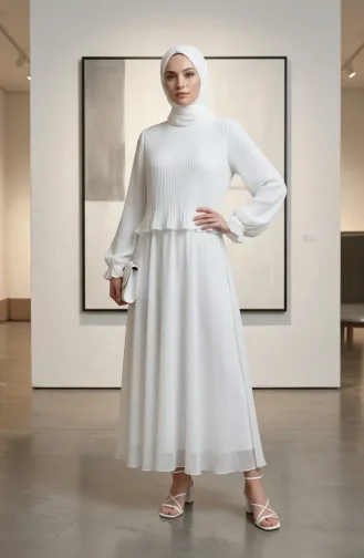 Robe De Soirée Plissée Grande Taille 0170-05 Blanche 0170-05