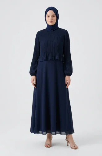 Plus Size Pleated Evening Dress 0170-06 Navy Blue 0170-06