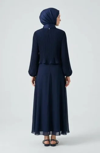Plus Size Pleated Evening Dress 0170-06 Navy Blue 0170-06