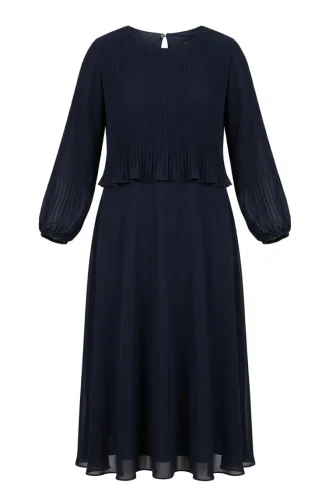 Plus Size Pleated Evening Dress 0170-06 Navy Blue 0170-06
