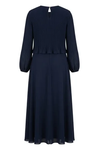 Plus Size Pleated Evening Dress 0170-06 Navy Blue 0170-06