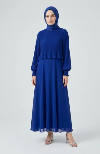 Robe De Soirée Plissée Grande Taille 0170-07 Bleu Marine 0170-07