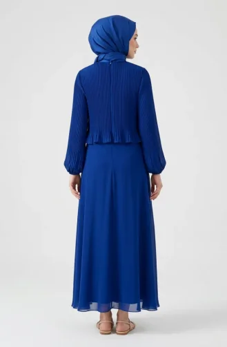 Robe De Soirée Plissée Grande Taille 0170-07 Bleu Marine 0170-07