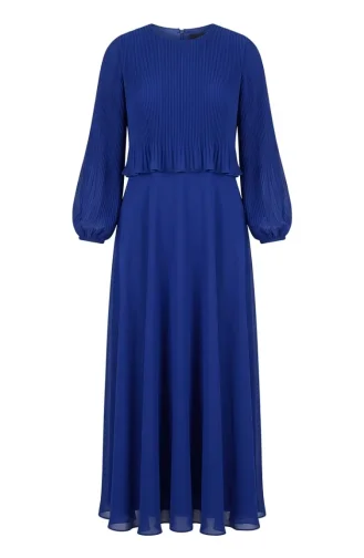 Robe De Soirée Plissée Grande Taille 0170-07 Bleu Marine 0170-07