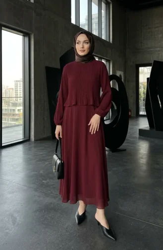 فستان سهرة بكسرات بمقاسات كبيرة 0170-10 لون عنابي 0170-10