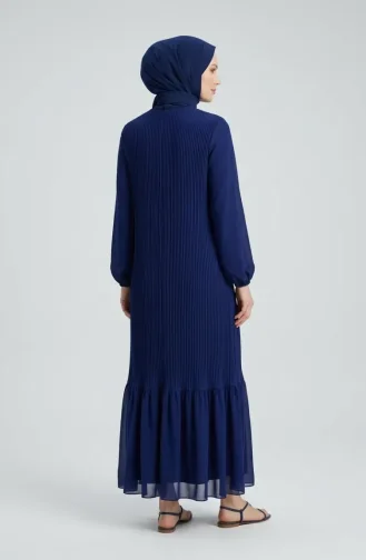 Robe Longue Plissée à Jupe à Volants 0171-10 Bleu Marine 0171-10