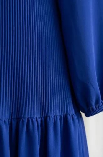 Robe Longue Plissée à Jupe à Volants 0171-10 Bleu Marine 0171-10
