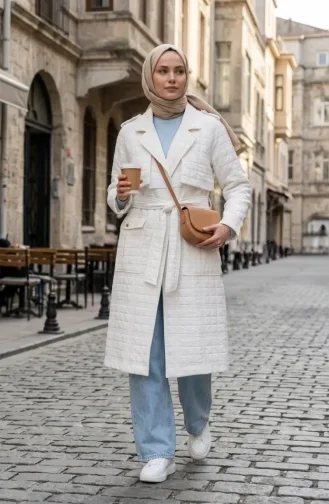 Gewatteerde Waterafstotende Trenchcoat 71211-01 Crème 71211-01