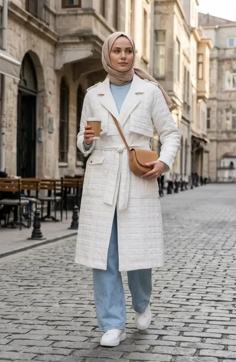 Gewatteerde Waterafstotende Trenchcoat 71211-01 Crème 71211-01