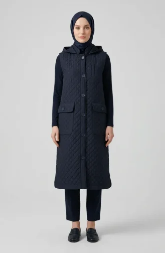Kapüşonlu Düğmeli Kapitone Yelek 71308-02 Lacivert