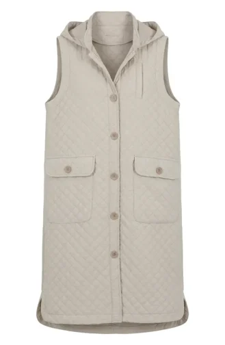 Gilet Matelassé à Capuche Boutonnée 71308-03 Beige 71308-03