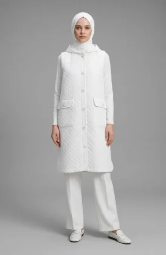 Kapüşonlu Düğmeli Kapitone Yelek 71308-04 Krem