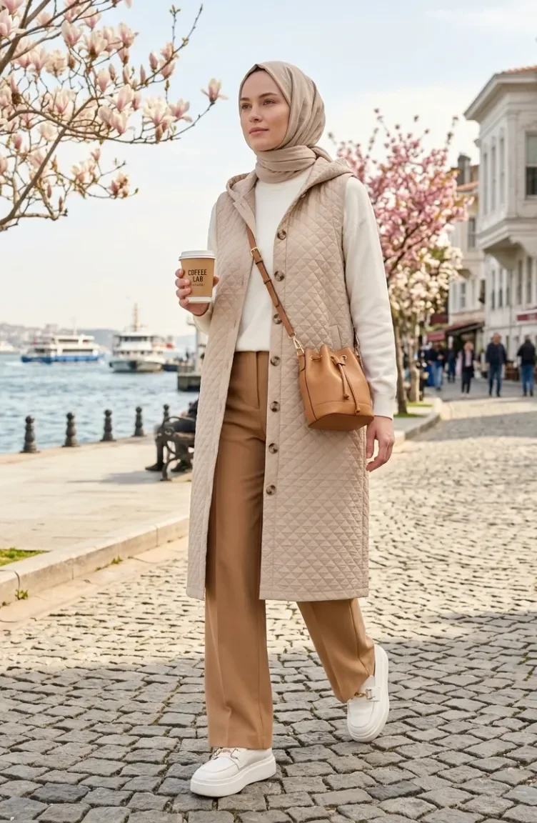 Gesteppte Weste Mit Knöpfen 71314-01 Beige 71314-01