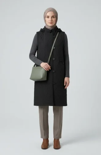 Gilet Matelassé à Capuche Et Boutons 71315-04 Noir 71315-04