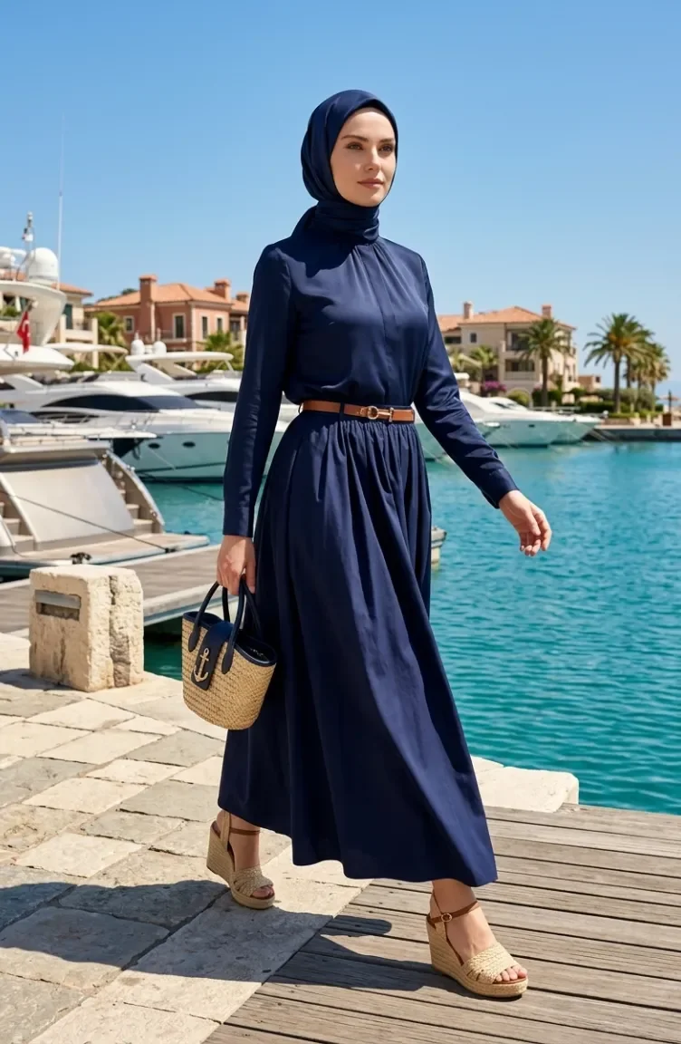 تنورة واسعة بحزام 71470-03 لون كحلي 71470-03
