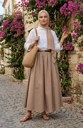 Jupe évasée Ceinturée 71470-06 Beige 71470-06