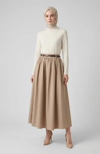 Jupe évasée Ceinturée 71470-06 Beige 71470-06