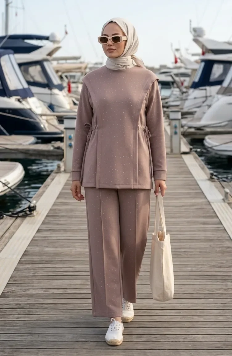 Taşlı Yandan Bağlamalı ikili Takım 71366-01 Bej