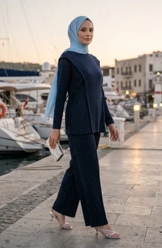 Taşlı Yandan Bağlamalı ikili Takım 71366-03 Lacivert