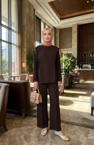 Taşlı Yandan Bağlamalı ikili Takım 71366-04 Kahverengi