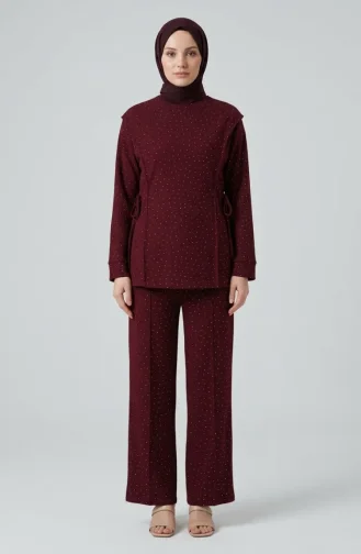 Taşlı Yandan Bağlamalı ikili Takım 71366-05 Bordo