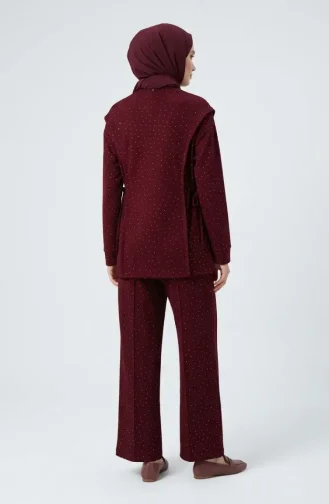 Taşlı Yandan Bağlamalı ikili Takım 71366-05 Bordo