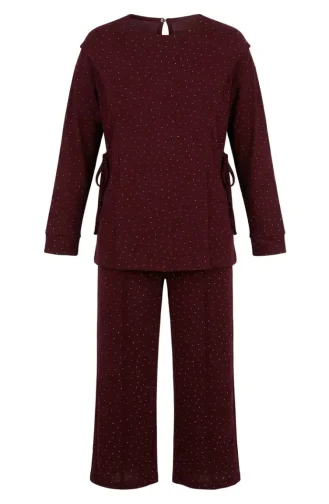 Taşlı Yandan Bağlamalı ikili Takım 71366-05 Bordo