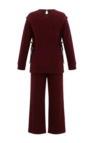 Taşlı Yandan Bağlamalı ikili Takım 71366-05 Bordo