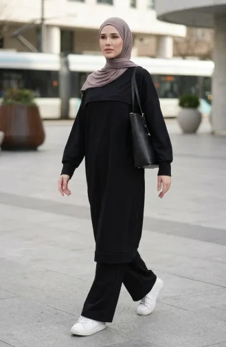طقم ثنائي خيطان تونيك بنطلون 0549-05 أسود 0549-05