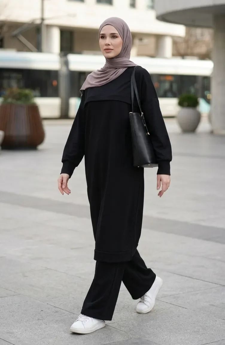 طقم ثنائي خيطان تونيك بنطلون 0549-05 أسود 0549-05