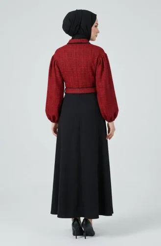 Kleid Mit Tweedbesatz 71353-02 Burgunderrot 71353-02