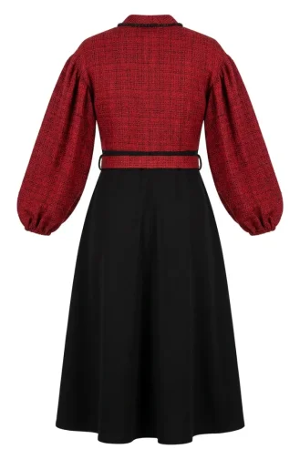 Kleid Mit Tweedbesatz 71353-02 Burgunderrot 71353-02