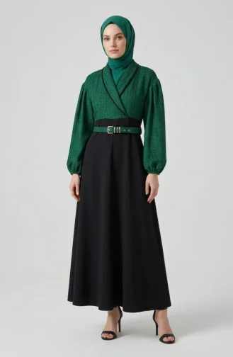 Robe à Bordure En Tweed Vert 71353-03 71353-03