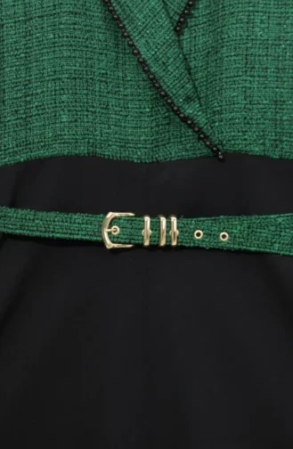 Robe à Bordure En Tweed Vert 71353-03 71353-03