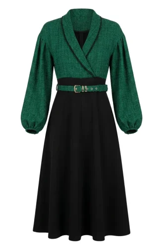 Robe à Bordure En Tweed Vert 71353-03 71353-03
