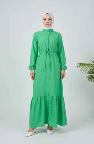 Robe Boutonnée à Ourlet Fronce 0351-04 Vert 0351-04