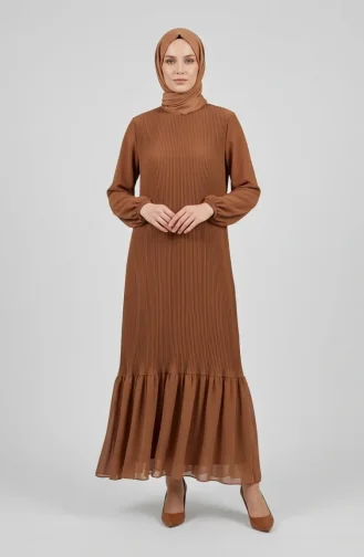 Robe Longue Plissée à Jupe à Volants 0171-07 Café Au Lait 0171-07