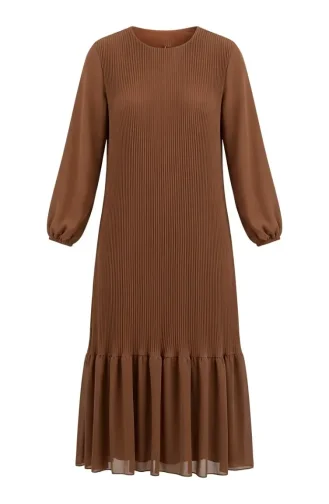 Robe Longue Plissée à Jupe à Volants 0171-07 Café Au Lait 0171-07