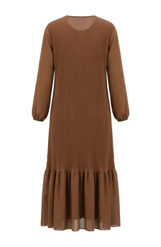 Robe Longue Plissée à Jupe à Volants 0171-07 Café Au Lait 0171-07